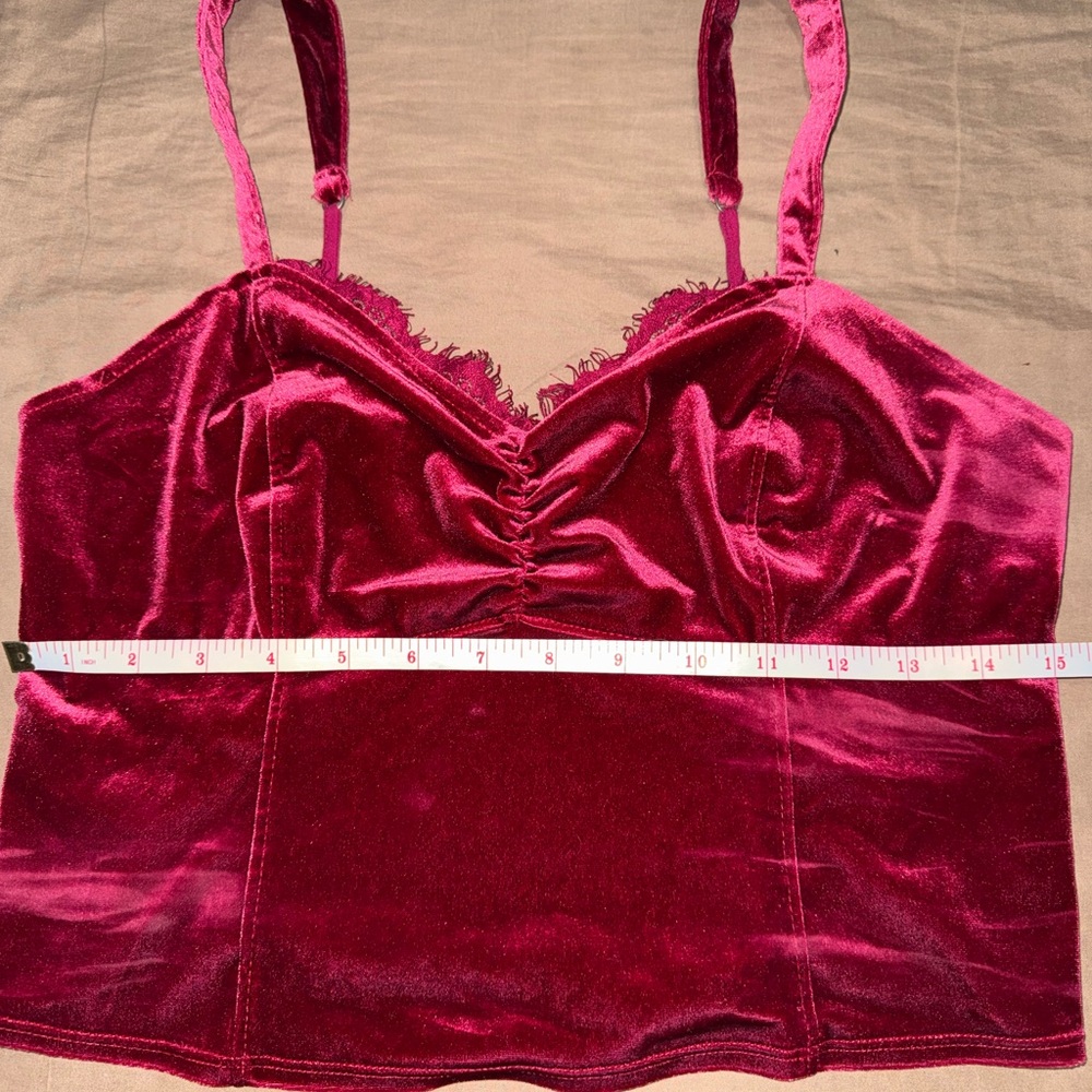 Abercrombie & Fitch Velvet Crop Top in Deep Red - Picture 6 of 7